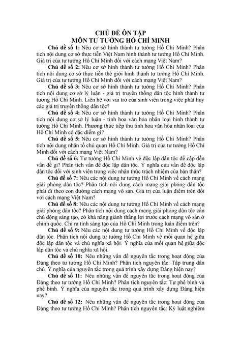 Tthcm - hghghgh - CHỦ ĐỀ ÔN TẬP MÔN TƯ TƯỞNG HỒ CHÍ MINH Chủ đề số 1 ...