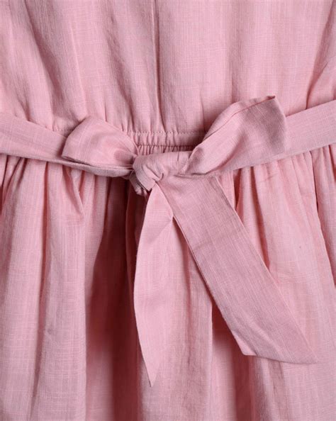 Pink Cotton Linen embroidered flared dress – Canvas