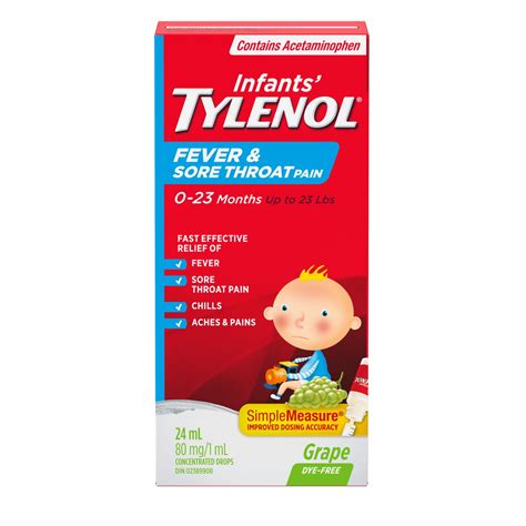 Tylenol Infants Fever & Sore Throat Pain Medicine, Oral suspension ...