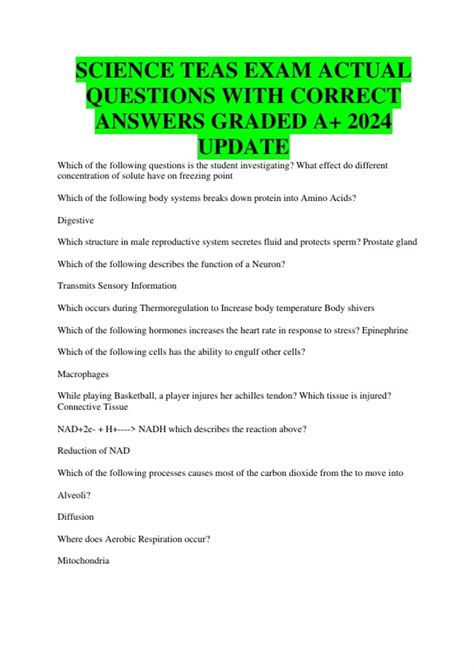 SCIENCE TEAS EXAM ACTUAL QUESTIONS WITH CORRECT ANSWERS GRADED A+ 2024 ...