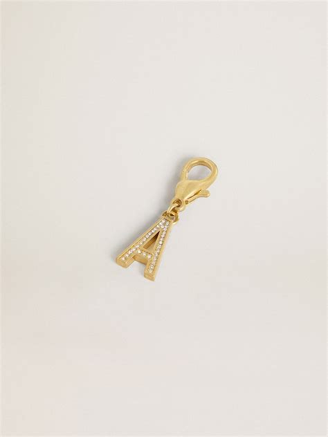 Letter A charm in gold-colored brass with crystals | Golden Goose