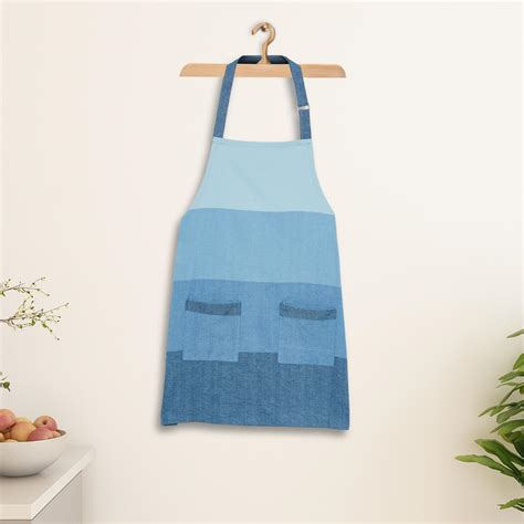 Buy Medora Blue Colourblocked Woven Cotton Apron - 60x74cm from Home ...