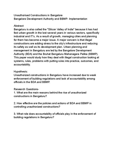 Unauthorized Constructions in Bengaluru: BDA & BBMP Analysis - Studocu