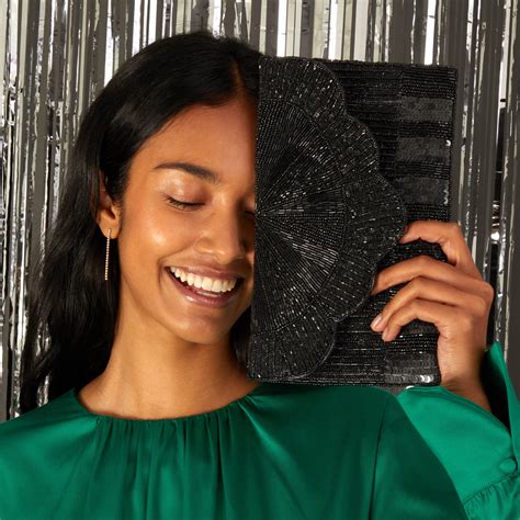 Buy Black Beaded Scallop Clutch Online - Accessorize India