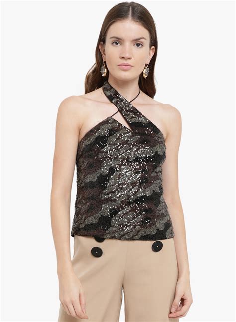 Buy Amour Betina Halter Neck Sequin Top 117850BLACKXS – KAZO
