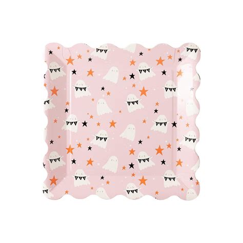 Pink Halloween Plates, Ghost Party Plates, Halloween Party Plates ...