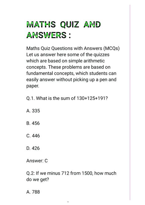 Math Quiz With Answers