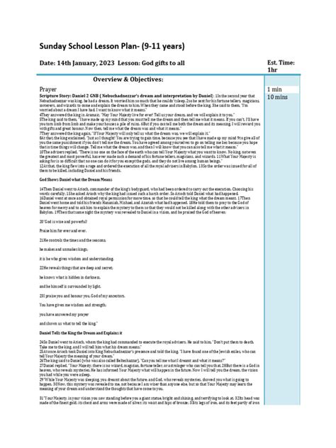 Sunday School Lesson Plan | PDF | Daniel (Biblical Figure)