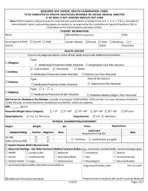 NY Public School Physical Exam Form - Fill and Sign Printable Template ...
