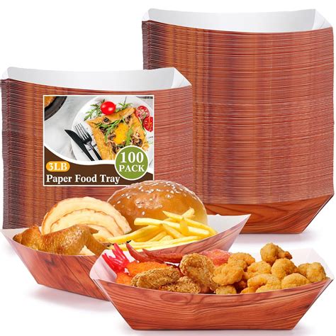 Amazon.com: Honeydak 100 Pcs 3lb Paper Food Boats Wood Grain Heavy Duty ...