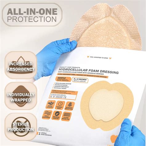 EVERLIT Sacrum Silicone Foam Dressing 9x9 inch - Pack of 5 | Absorbent ...