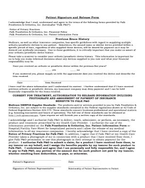 Fillable Online Patient Release bFormb - Falk Prosthetics amp Orthotics ...