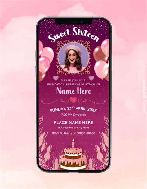 Sweet Sixteen Birthday Invitation Card | Elegant Pink Party eCard | IM ...
