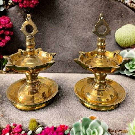 Antique Brass Lamp Diya Pair | Pital Traditional Oil Deepam – Bombay ...