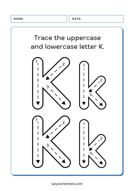 Trace the Letter K | Alphabet Tracing | Lazy Worksheets