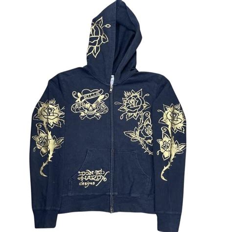 Vintage Ed Hardy Hoodie Hoodzip Sweatshirt All Over... - Depop