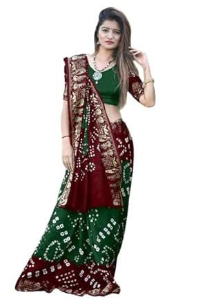 Women's dyed Beautiful treditional bandhej bandhani silk sari (green ...