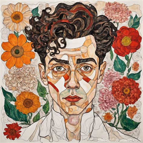 Egon Schiele Self-Portrait with Flowers | Stable Diffusion Online