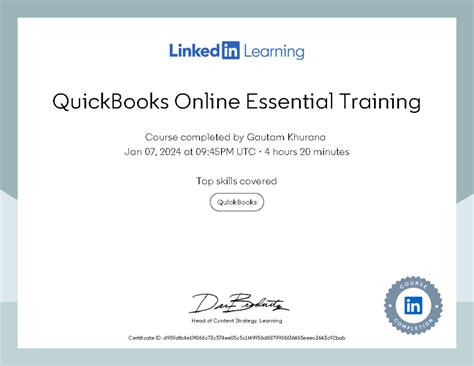 Certificate Of Completion Quick Books Online Essential Training ...