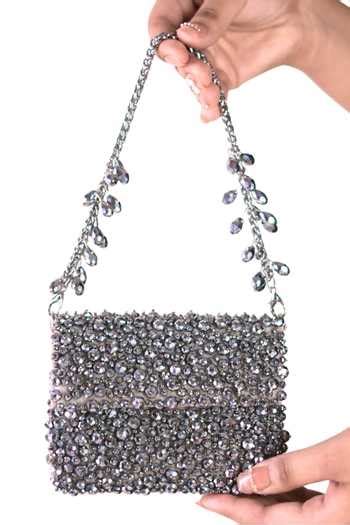 Buy Grey Crystals Kiyara Suede Embellished Mini Clutch by House Of ...