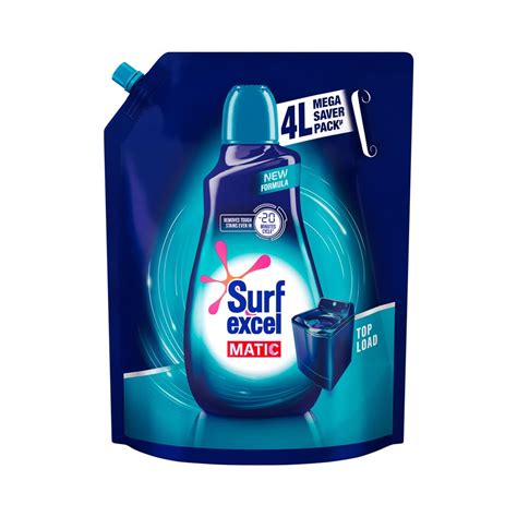 Surf Excel Matic Top Load Liquid Detergent 4L Refill Pouch, Designed ...