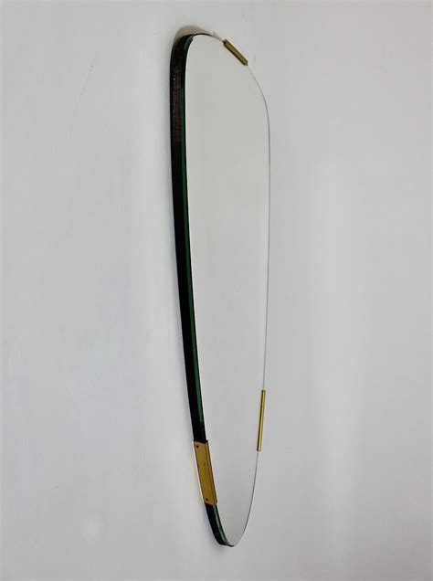 Mid Century Modern Vintage Oval Floor Mirror Frameless Brass Clasps ...