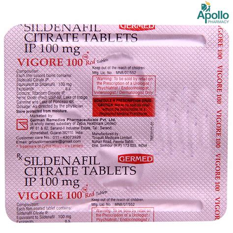 Vigore 100 Red Tablet 4's Price, Uses, Side Effects, Composition ...