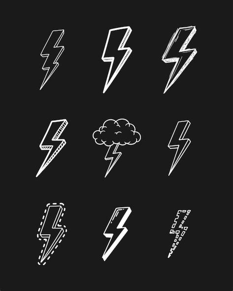 Collection of lightning bolt hand drawn doodle thunderstorm and flash ...