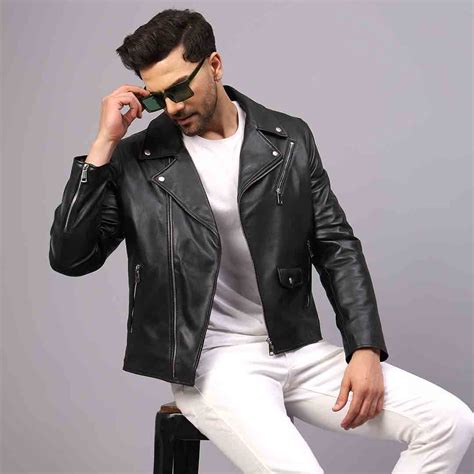 Buy Logan Mens Black Leather Biker Style Jacket Online – SaintG India