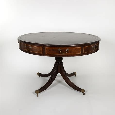 Antique Leather Top Drum Table