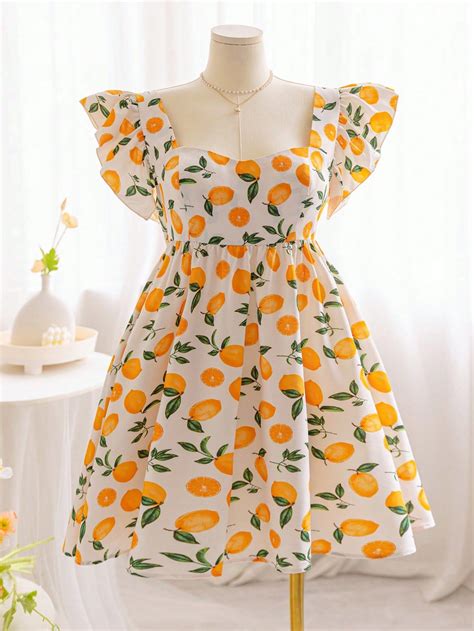 Plus Size Women's Vacation Casual Country Style Lemon Fruit Printed ...