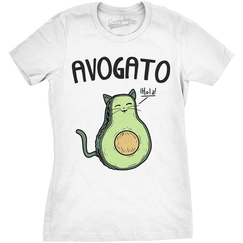 Womens Avogato Funny T shirt Avocado Cat Cute Face Graphic Novelty Tee ...