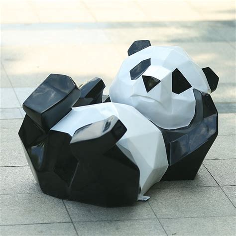 几何熊猫雕塑 切面动物雕塑