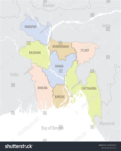 Detailed Map Bangladesh Administrative Divisions Borders Stock Vector ...