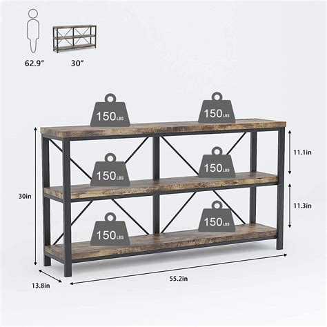 Buy AOUSTHOP Console Table, 3-Tier Industrial Sofa Tables, 55 Inch ...