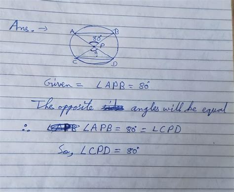 AB and CD are equal chords of a circle with centre p if angle APB =80 ...