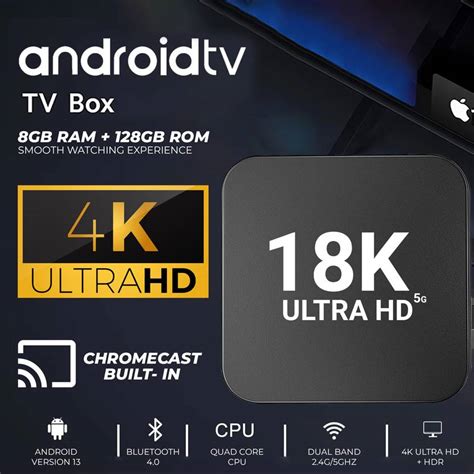 WRADER Smart 4K Android TV Box 8GB RAM+128GB ROM Built-in Chromecast ...
