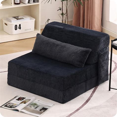 LL Folding Sofa Bed with Pillow Single Size Mattress&Plush Fabric with ...