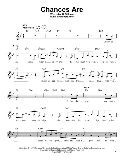 Chances Are by Johnny Mathis Sheet Music for Pro Vocal at Sheet Music ...