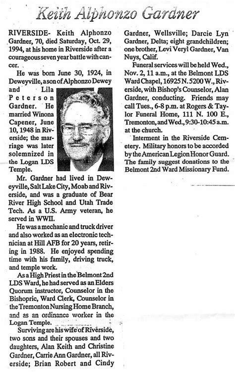 Gardner, Keith Alphonzo, Utah, U.S., Tremonton and Garland Obituaries ...