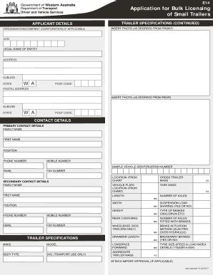 Western Australia E14 Bulk Licensing Application - Blank Fillable ...