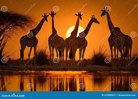 Herd of Giraffes in the Setting Sun Stock Illustration - Illustration of safari, park: 270480231