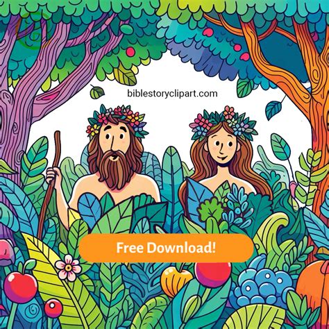 Adam and Eve in the Garden of Eden Coloring Page - Bible Story Clipart