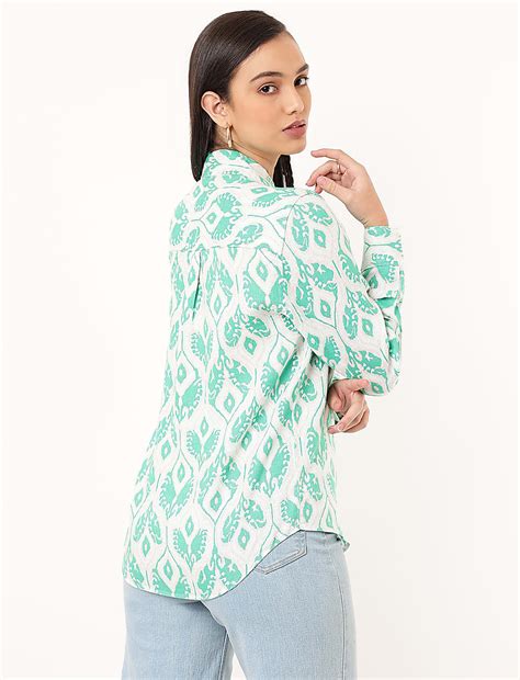 Buy Pure Linen Printed Spread Collar Shirt at Marks & Spencer