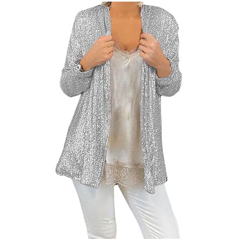 Brnmxoke Women's Sequin Cardigan Fall Open Front Cover Up Party Shiny ...
