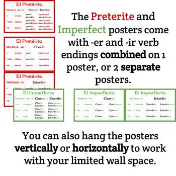 Spanish Preterite and Imperfect Verb Conjugation Chart Posters | TPT