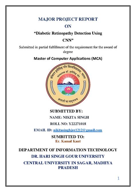 Diabetic Retinopathy Detection Using CNN - MCA Project Report - Studocu