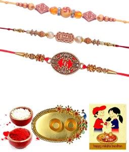 Clocrafts Religious 3RGTS3126 Assorted Rakhi, Chawal Roli Pack, Thali ...