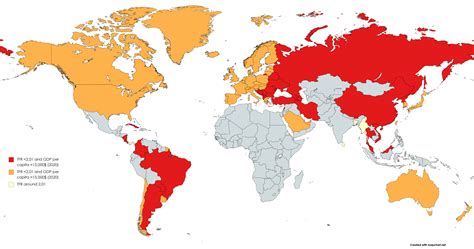 [OC] Countries with sub-replacement fertility rates, by level of income ...