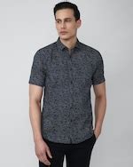 Buy Men Navy Slim Fit Textured Half Sleeves Party Shirt Online - 753858 ...